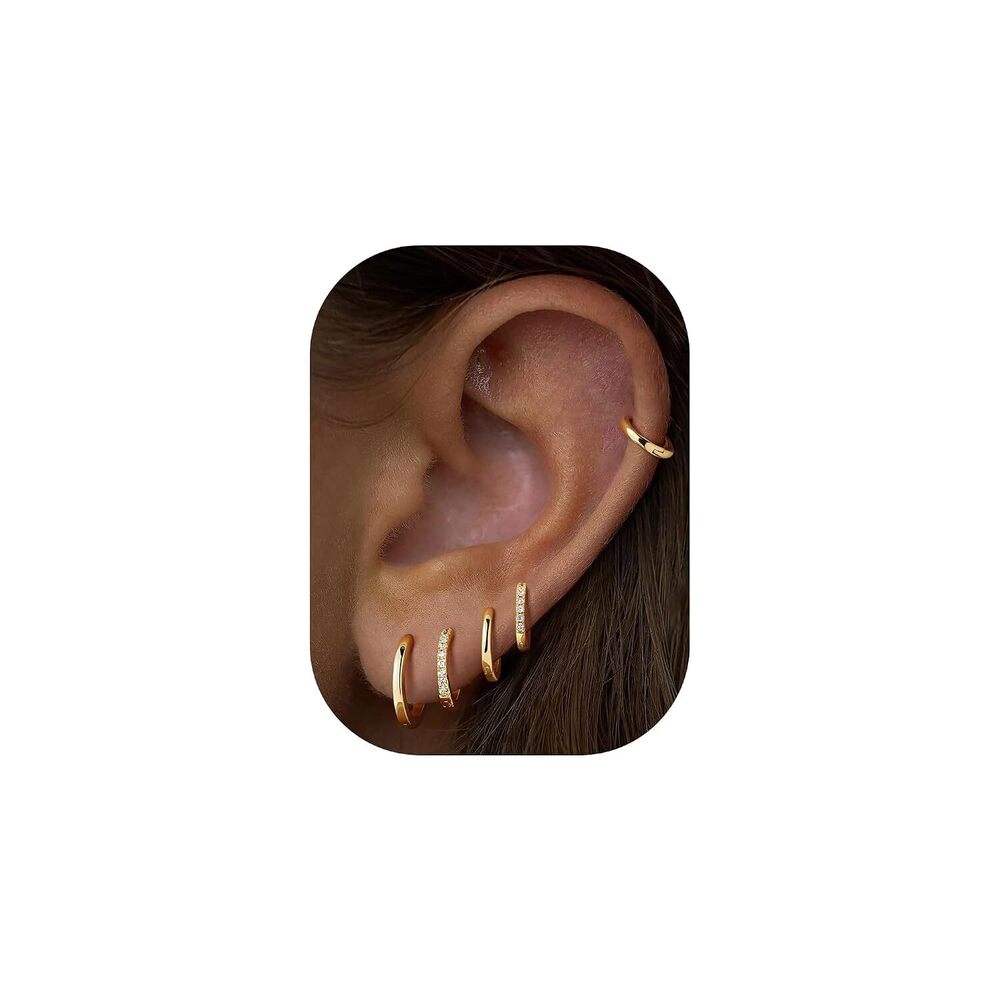 Gold Hoop Earrings for Women, Hypoallergenic 14K Gold Plated Huggie